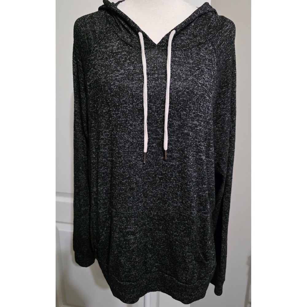 Ambiance Women 1X Black Marled Pullover Hoodie Lightweight Knit Cozy Soft Grunge